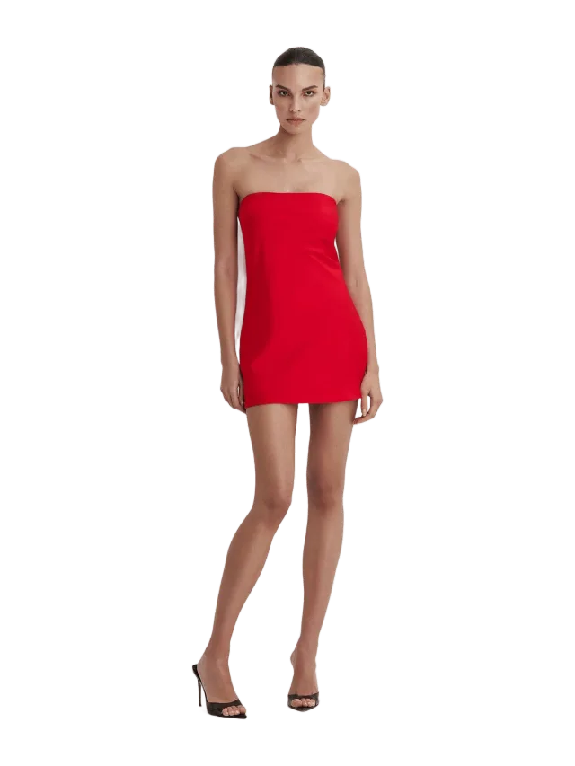 Selezza London Satin Mini Strapless Dress in Red