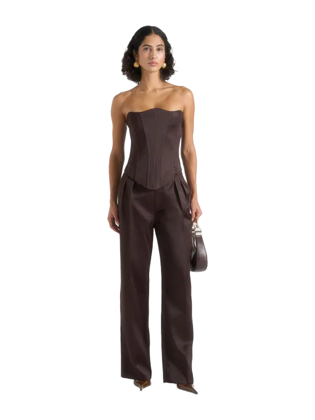 Manière de Voir Scarlett - Satin Lace Up Corset - Brown