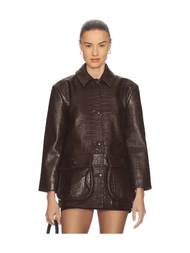 Helsa Schoolyard Jacket in Leather With Croc Emboss