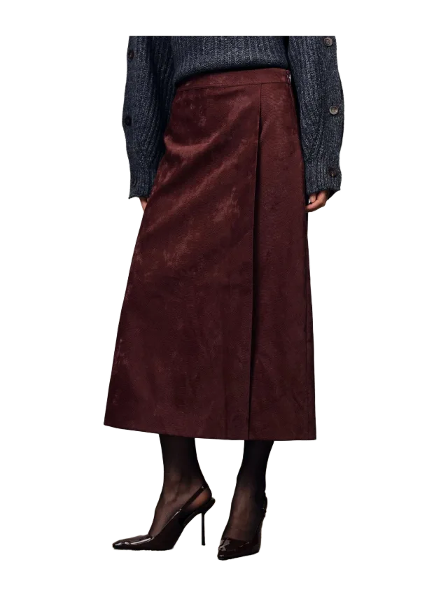 Fabrique Scirocco Burgundy Midi Skirt in Faux Snake Skin Leather