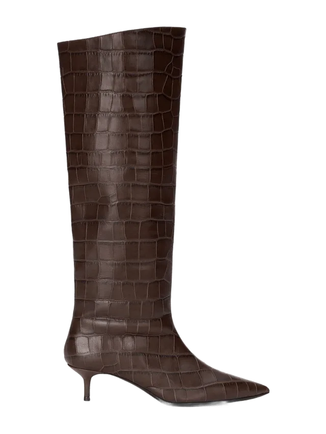 Staud SEBASTIAN KITTEN HEEL BOOT | ESPRESSO CROCO