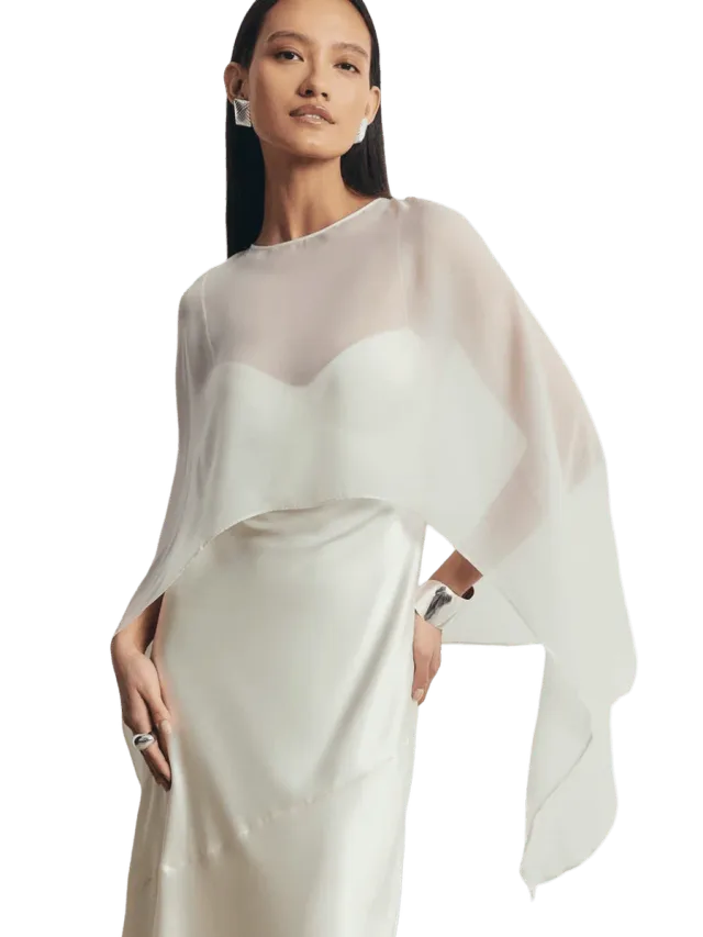 Because of Alice Sheer Chiffon Curved Hem Cape