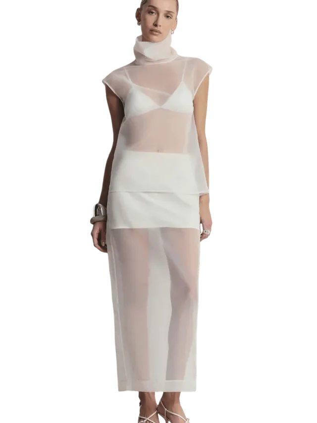 Because of Alice Sheer Organza Column Midi Skirt