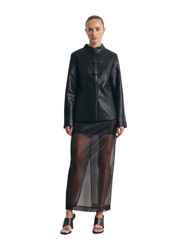 Sheer Organza Column Midi Skirt - Black