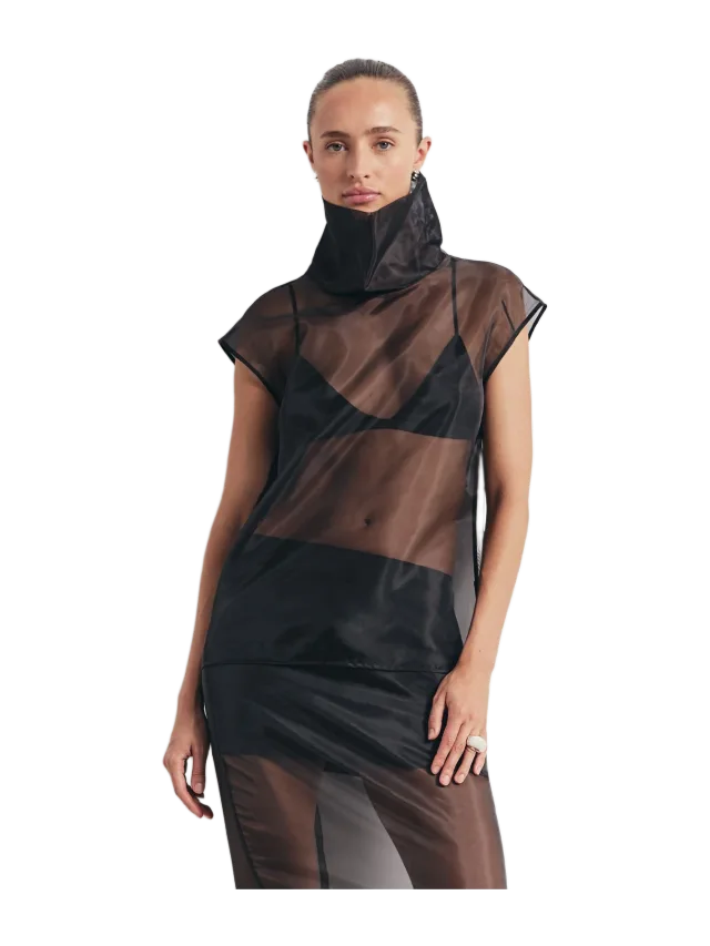 Because of Alice Sheer Organza Funnel Neck Blouse - Black