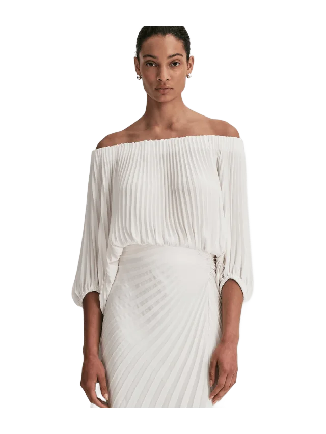 ALC Sienna Satin Pleated Off Shoulder Top