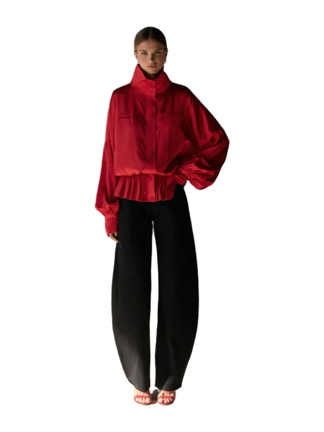 Same Silk Peplum Bomber Jacket
