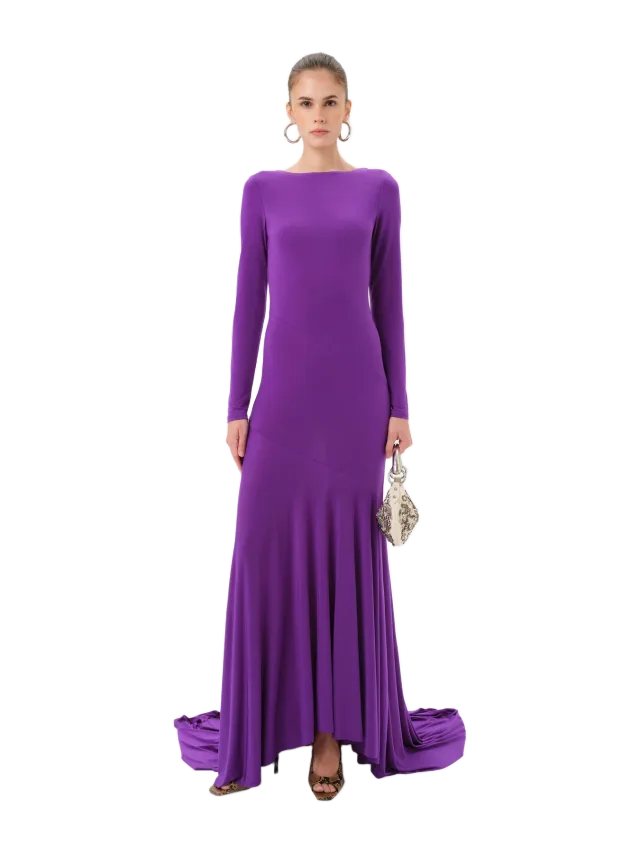 SIEDRÉS SKYE - Long-sleeve jersey maxi dress with open-back detail