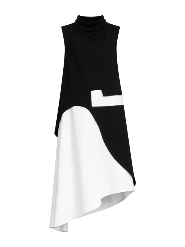 JULIA ALLERT Sleeveless Asymmetric Midi Dress – Black & White
