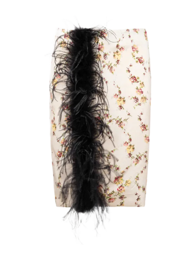 Des Phemmes Slit Feathered Midi Skirt