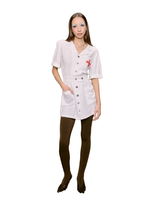 Fashion Brand Company Soft Linen Mini Nurse Dress White