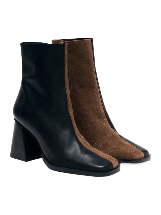South Bicolor Black Brown Leather Ankle Boots
