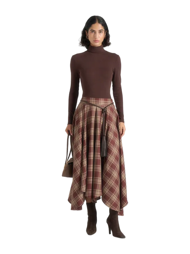 Manière de Voir Spencer - Check Handkerchief Midi Skirt With Tassel Belt - Brown
