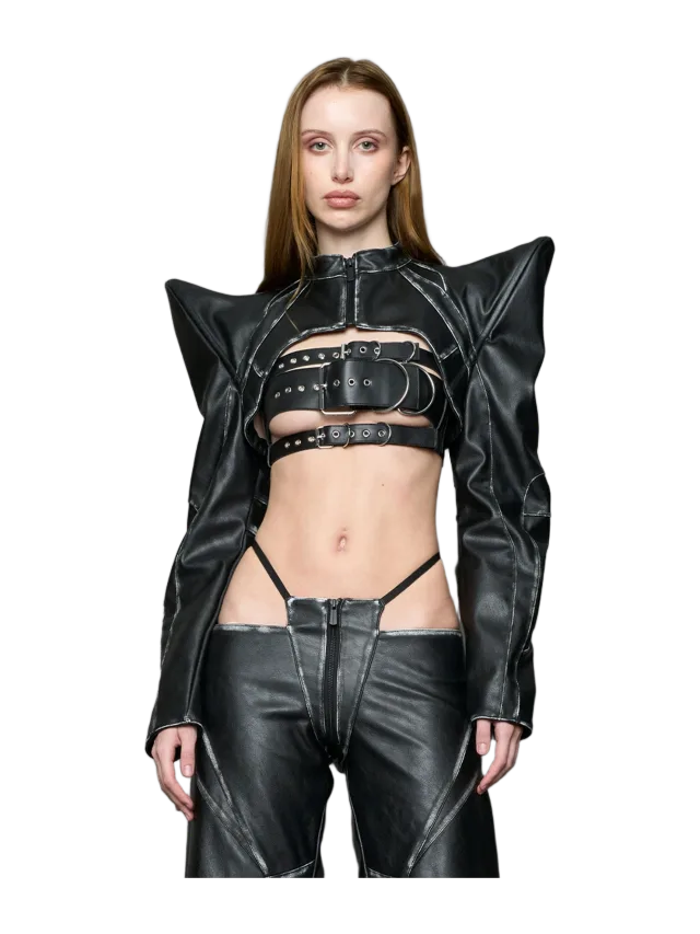 Namilia Spike Moto Bolero Jacket Black Washed