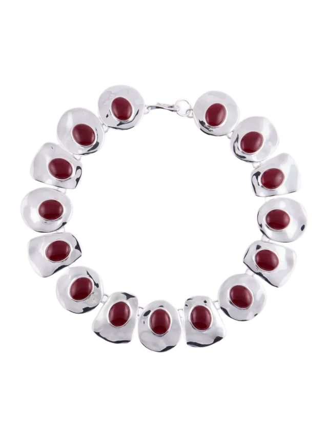 Same Stone Collar Necklace (Silver/Oxblood)