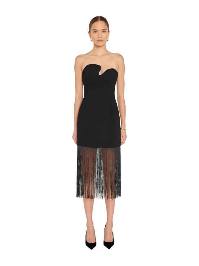 Amanda Uprichard Strapless Puzzle Dress with Fringe