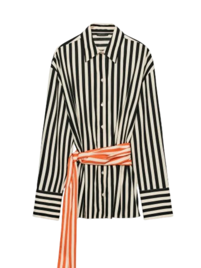 Zara Striped Tie Belt Shirt