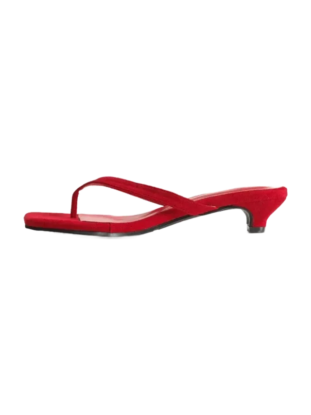 Source Unknown Suede Square-Toe Thong Sandals, Red