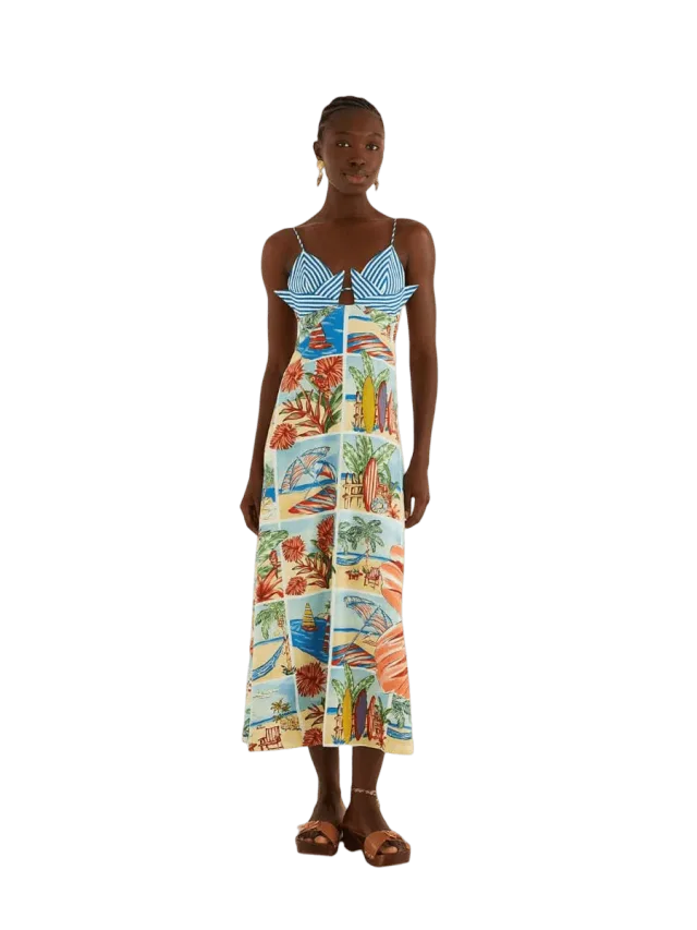 Farm Rio Summer Diary Multicolor Paper Boat Maxi Dress