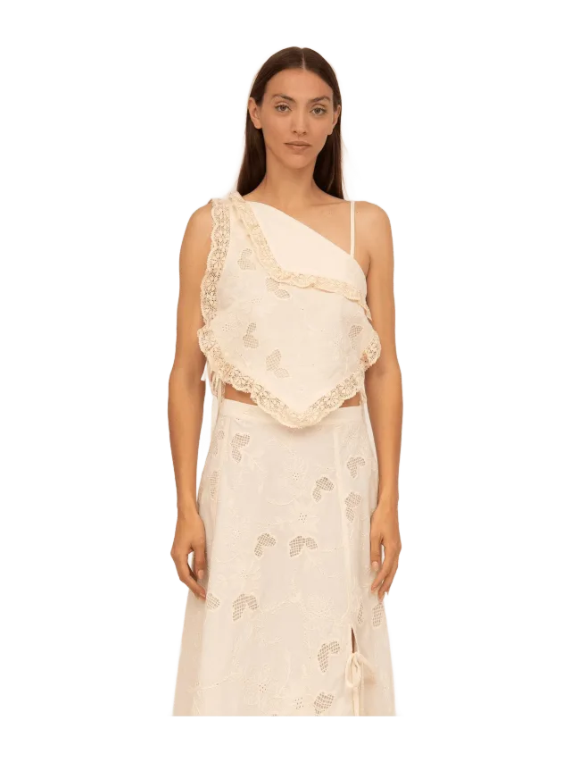 Carmen Says Sunlit Cream Asymmetric Embroidered Top