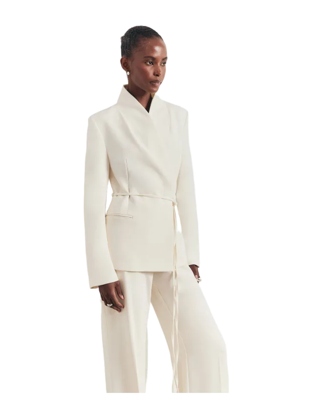 Tailored Cocoon Blazer with Belt - Cream