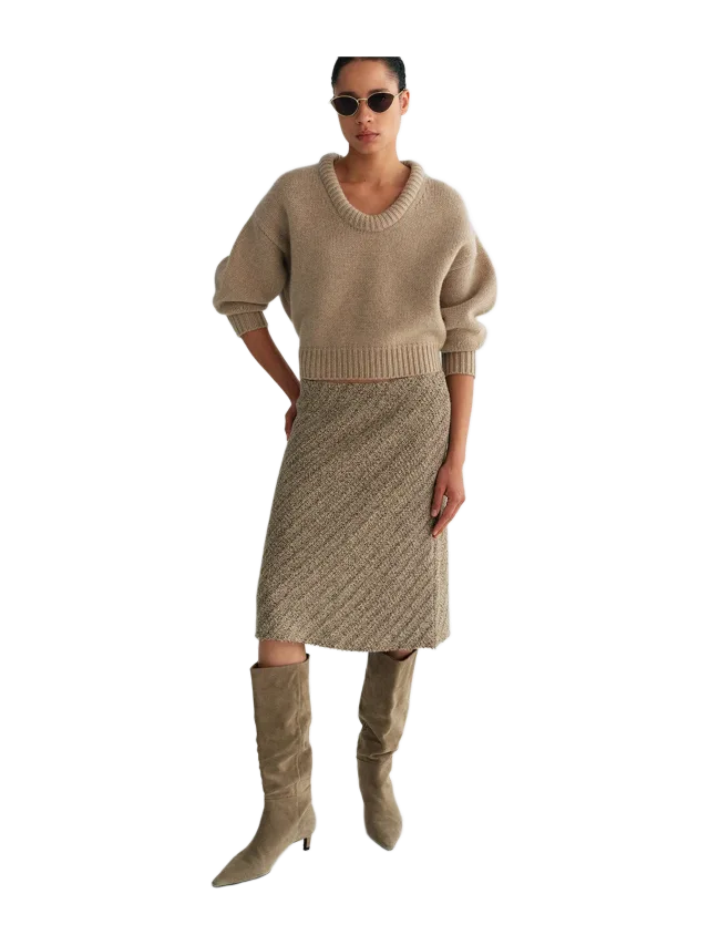 Pixie Market Tan Cropped Cocoon Wool Sweater-PREORDER