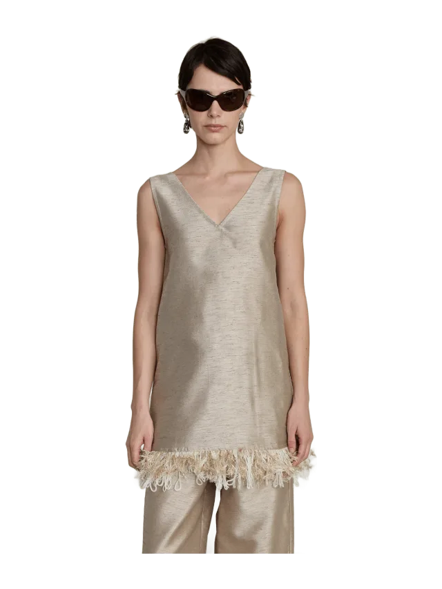 Chan Luu Tangled Yarn Dupioni Tank Taupe