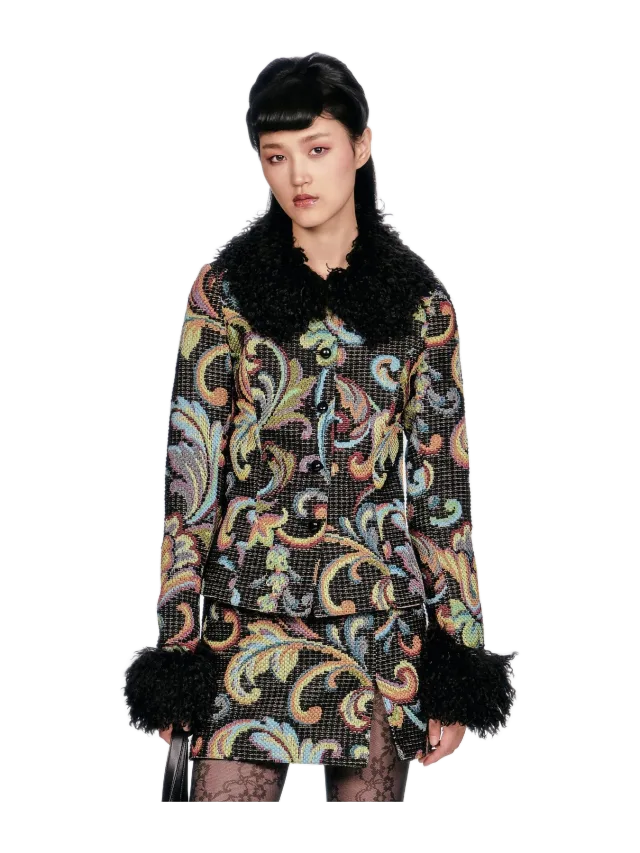 Anna Sui Tapestry Faux Fur Jacket