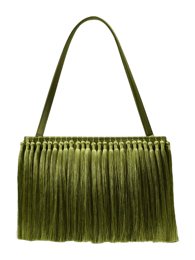 Simon Miller Tassel Boxy Clutch In Moss Green