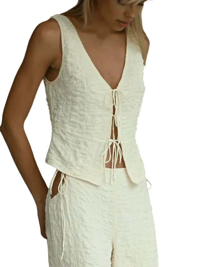 Yellow The Label Tatum Bubble Tie Vest — Buttercream (Reversible)