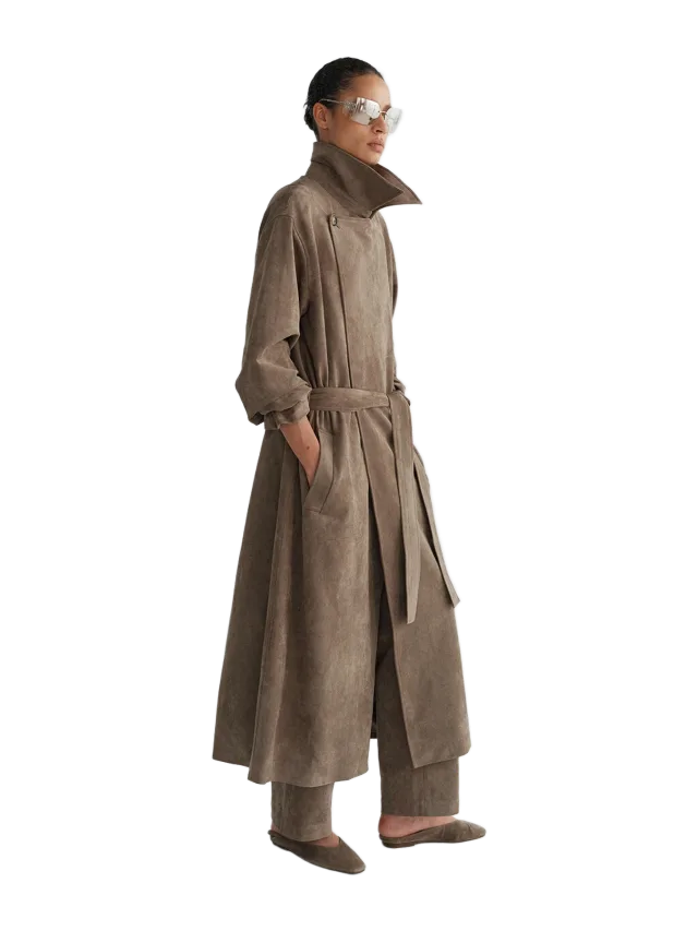 Pixie Market Taupe Oversized Suede Wrap Trench Coat