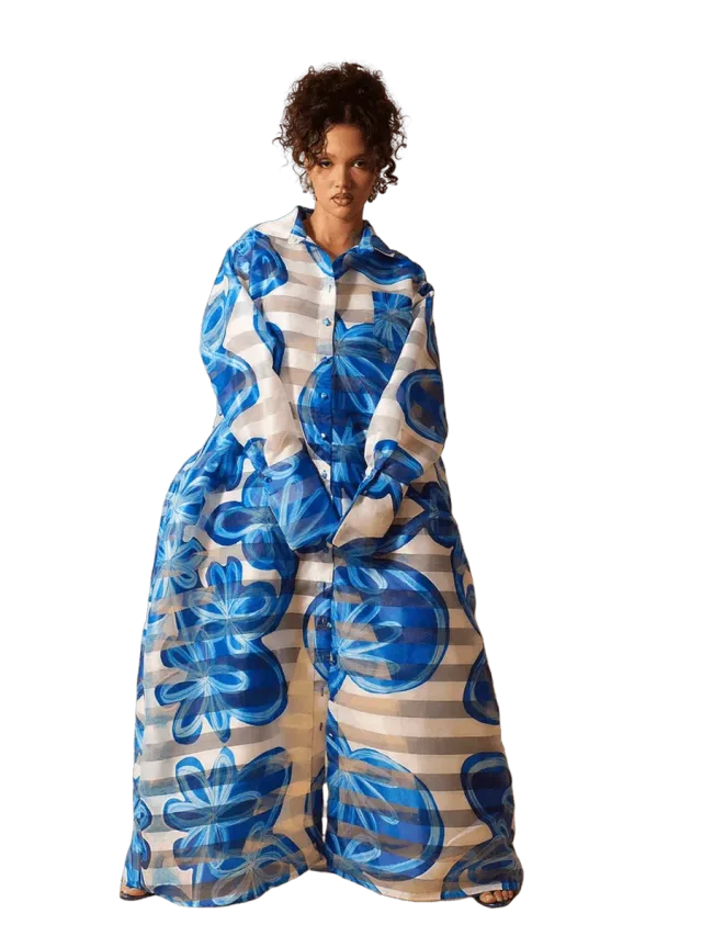 KAI Collective Technical Organza Oversized Long Sleeve Shirt Dress