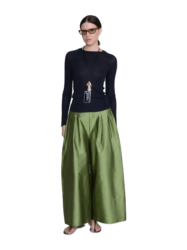 Chan Luu Techno Taffeta Ultra Wide Leg Trouser Tulip Stem