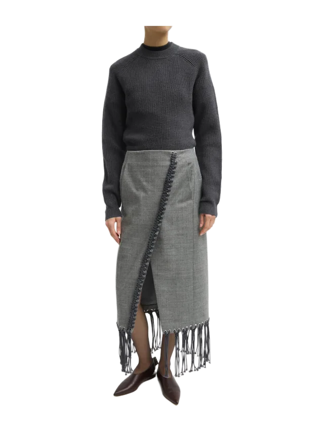 Tibi Techy Bonded Wool Crochet Trim Skirt