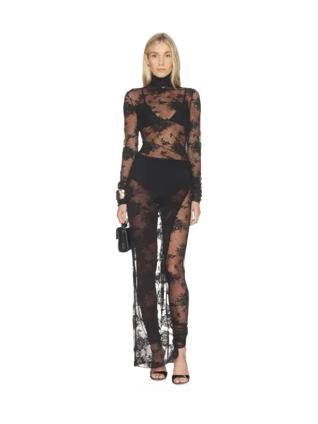 The Andamane Tessa Lace Turtleneck Openback Jumpsuit