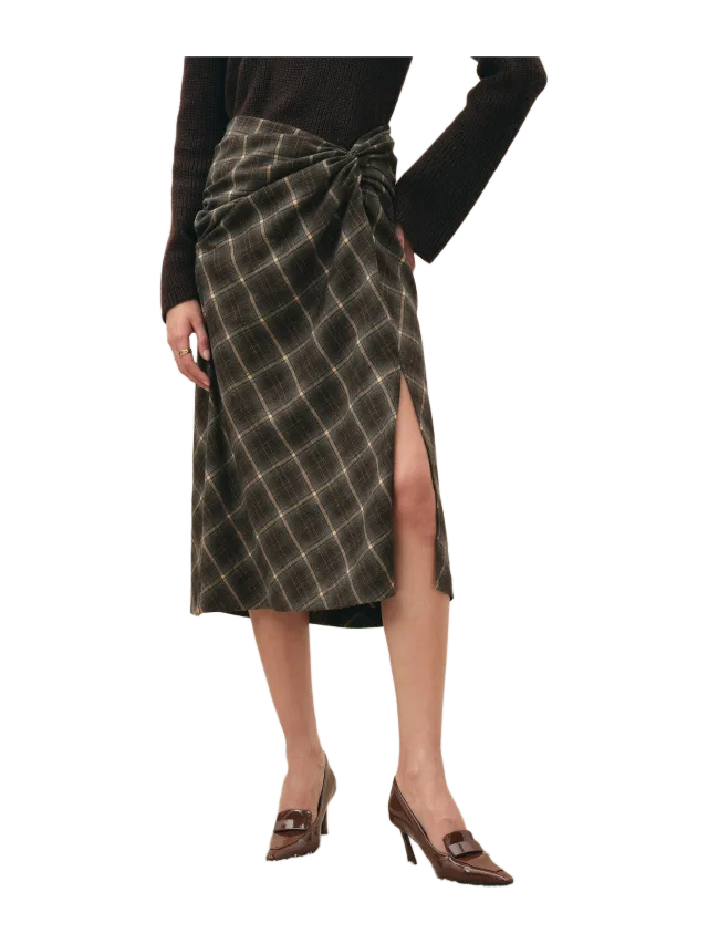 Fabrique Tessa Plaid Twist Front Split Skirt