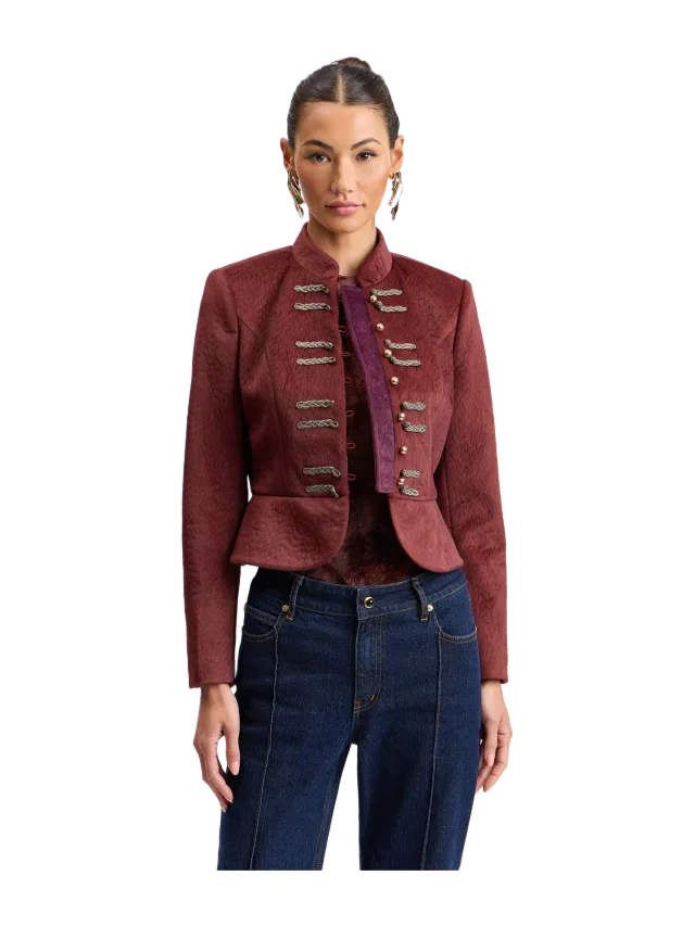 Avec Les Filles Textured Faux Wool Peplum Military Jacket