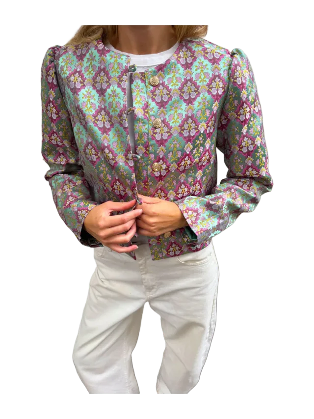 Hill House The Doyers Jacket - Brocade Diamond Block Berry/Green