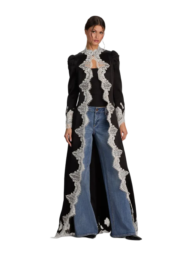 Alice + Olivia THOMASINA LACE TRIM MAXI JACKET - BLACK/CHINO
