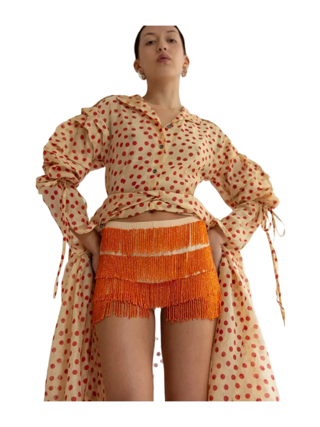 TIGRA TIGRA, Beaded Fringe Hot Short, Nude/Orange