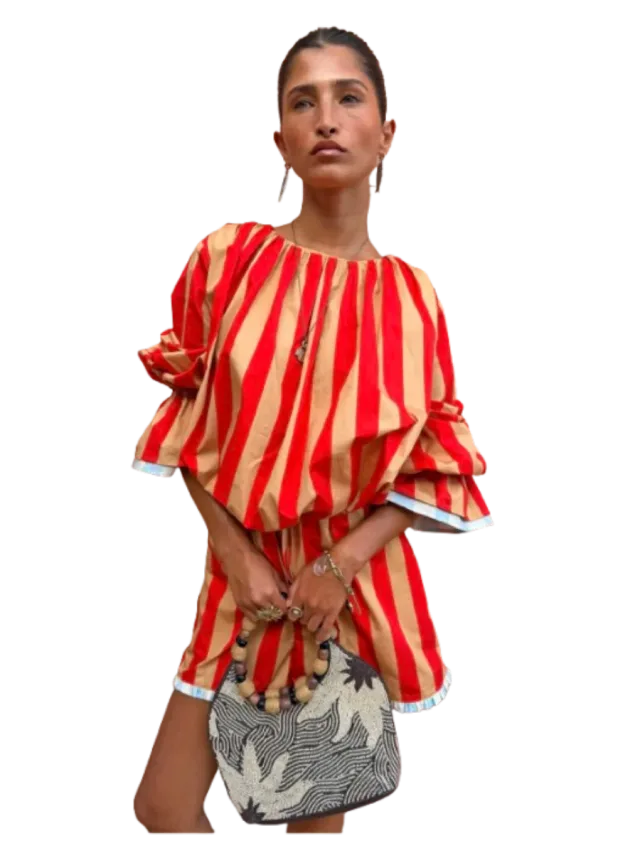 Never Fully Dressed Tomato Stripe Blouse
