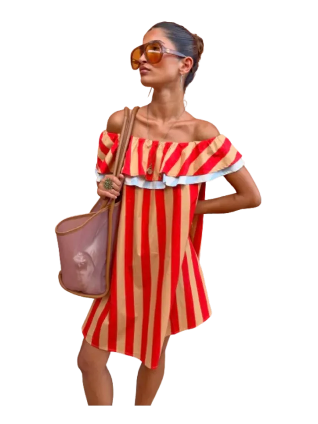 Never Fully Dressed Tomato Stripe Mini Dress