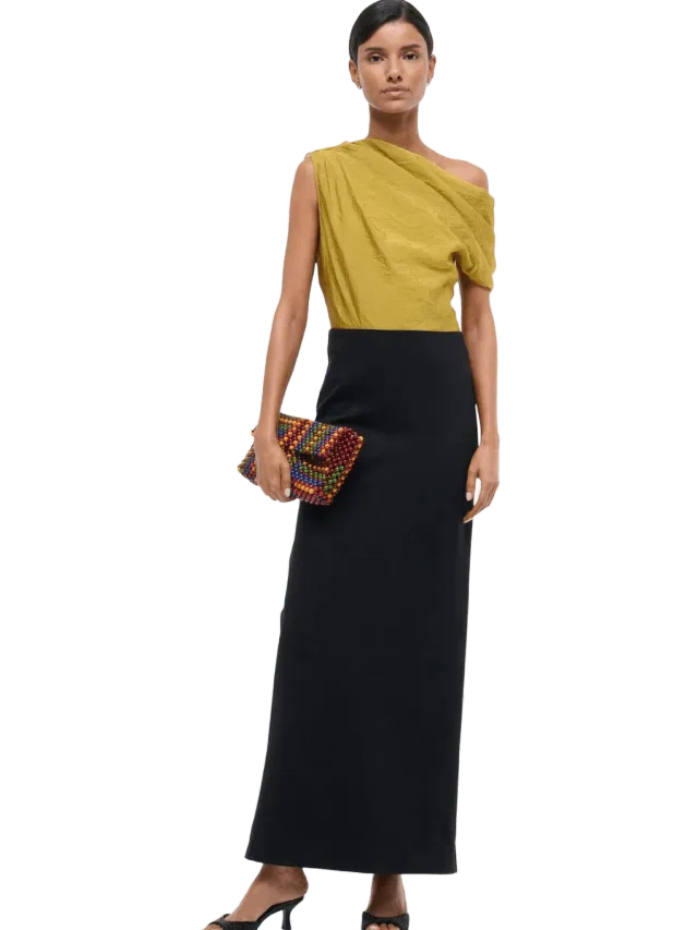 Staud TOPAZ DRESS | CHARTREUSE BLACK