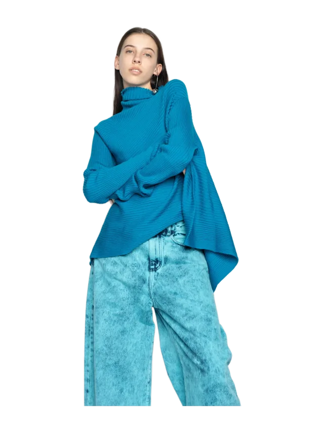 Marques' Almeida TURQUOISE MERINO DRAPED JUMPER