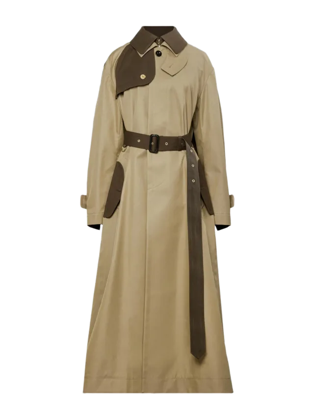 Two-Tone Cotton Gabardine Coat BEIGE AND BROWN