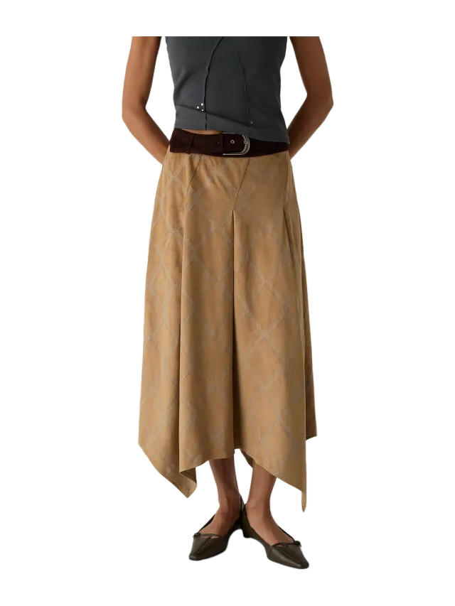 Laagam Tyla Camel Embroidered Midi Skirt