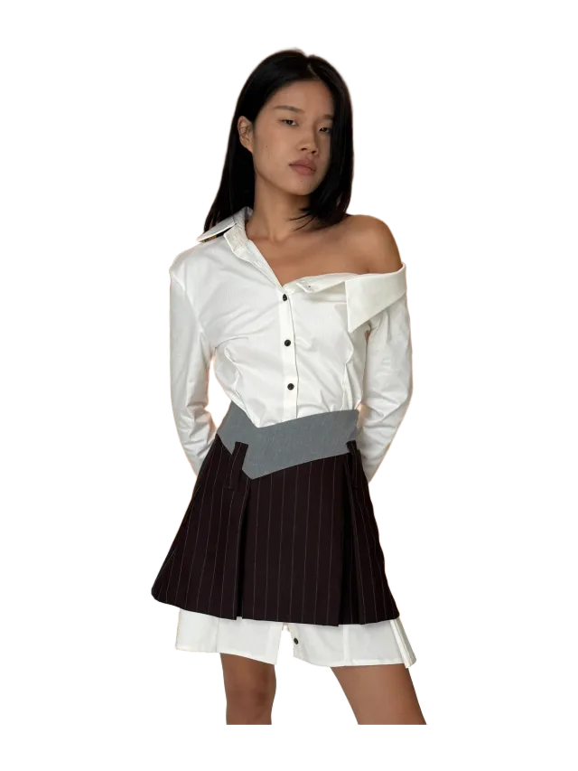 Aaizél UNBALANCED OPEN SHOULDER SHIRT DRESS in WHITE