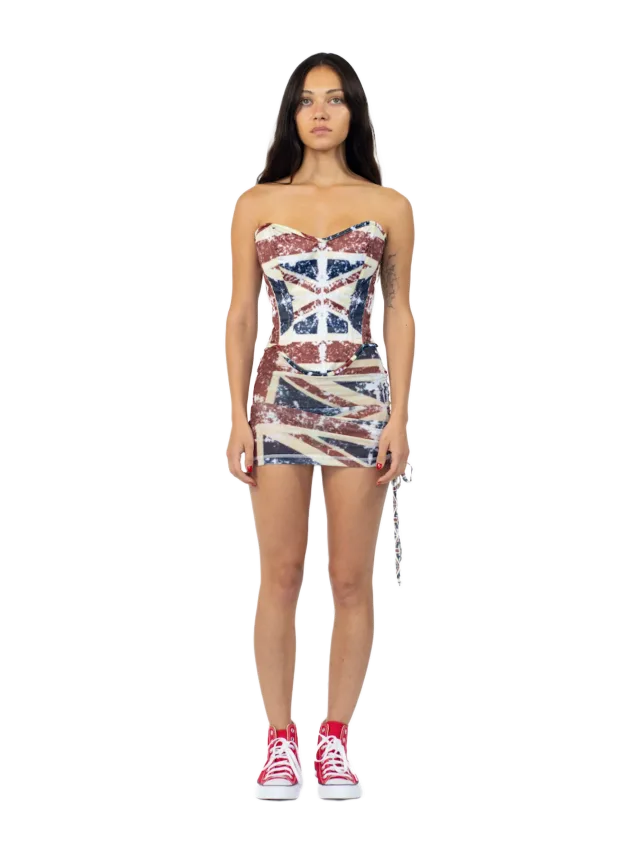 Sinead Gorey Union Jack Print Lace-Up Corset