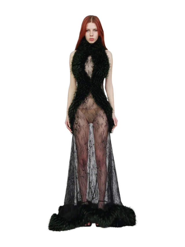 Kim Shui Valentina Lace Fur Gown-Pre Order