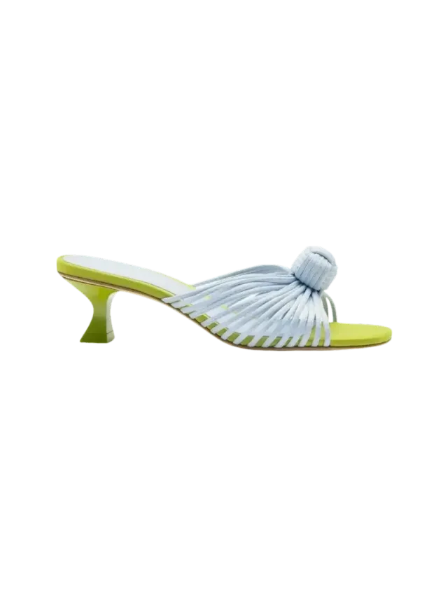 Larroudé Valerie Mule Powder Blue and Green Satin